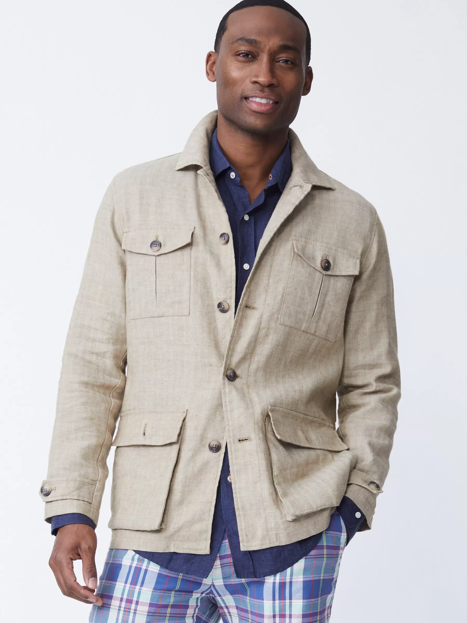 Shop Brando Linen Safari Jacket In Herringbone Jackets & Outerwear