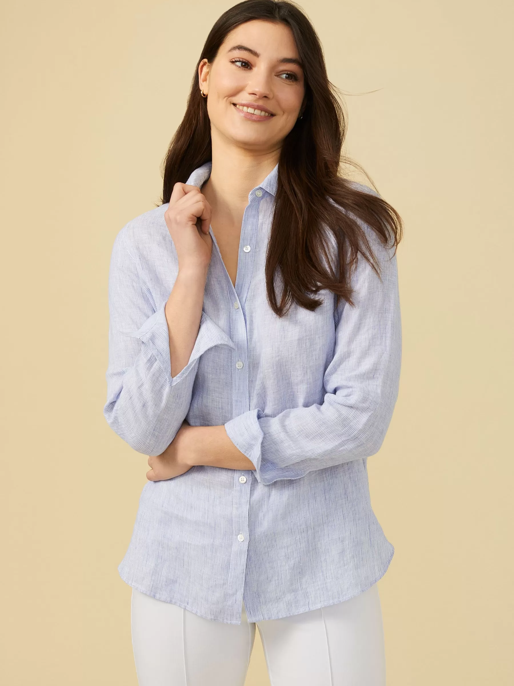 Shop Britt Linen Shirt In Stripe Women Tops