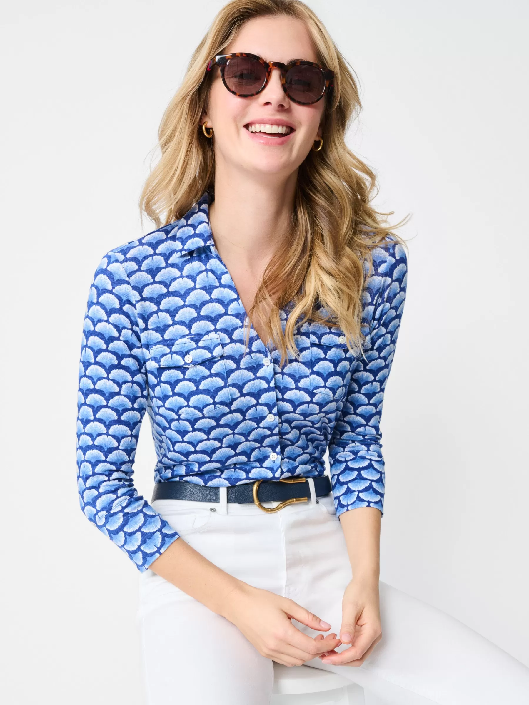 Fashion Brynn Linen Shirt In Gingko Mosaic Women Tops