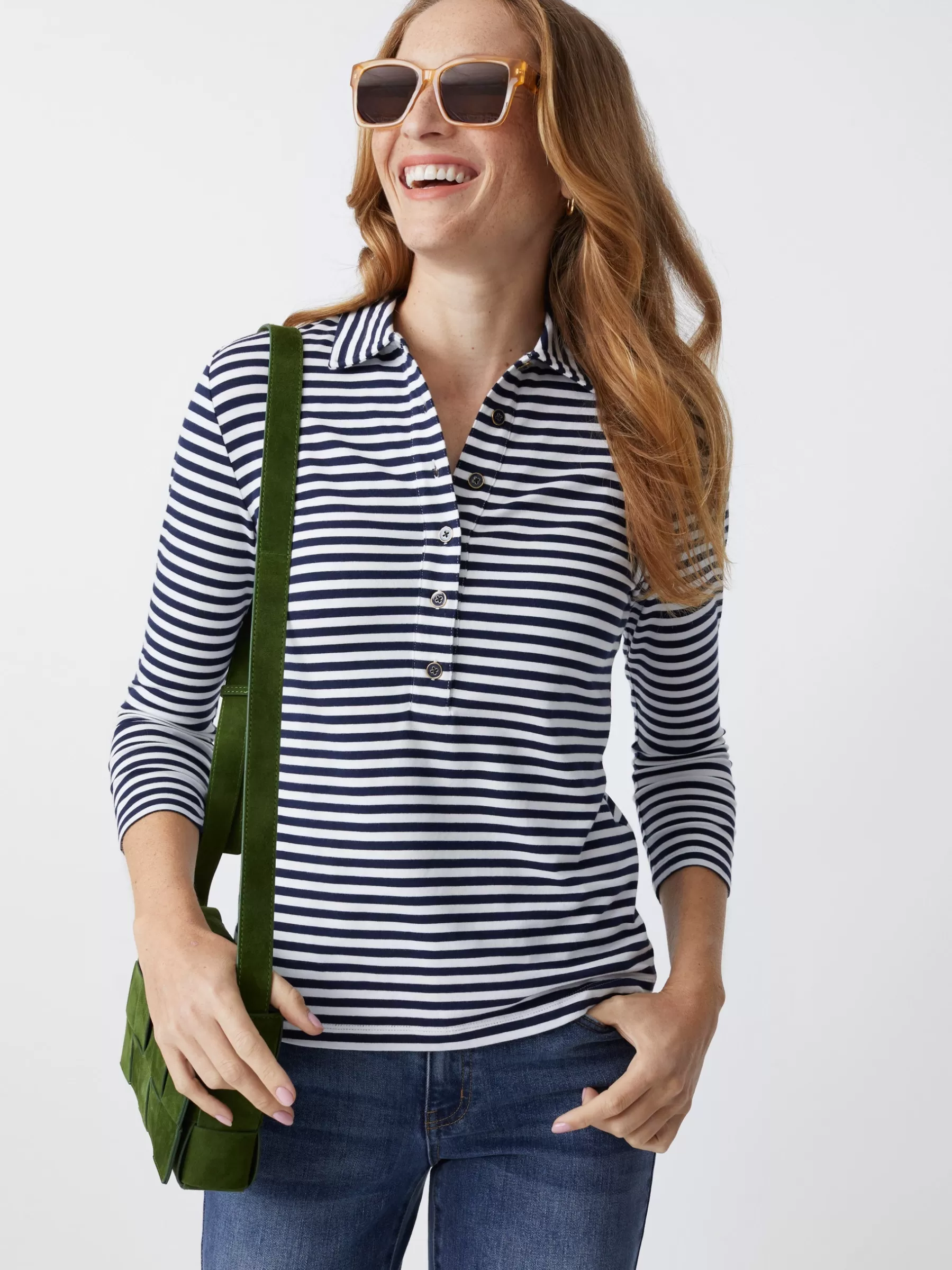 Best Court 3/4 Sleeve Polo In Stripe Women Tops