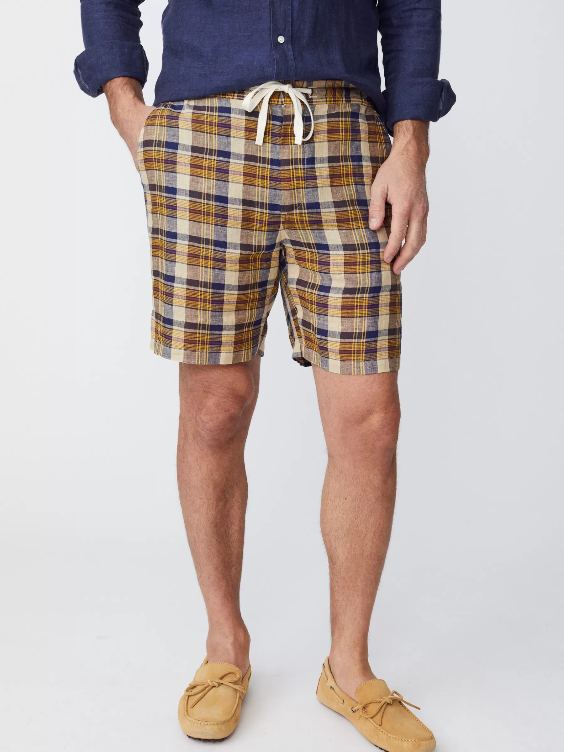 Discount Griffin 7" Linen Shorts In Plaid Shorts