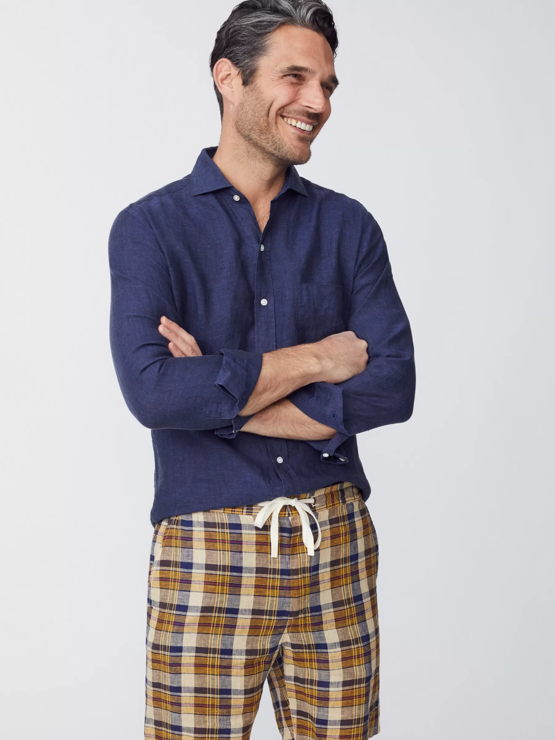 Discount Griffin 7" Linen Shorts In Plaid Shorts