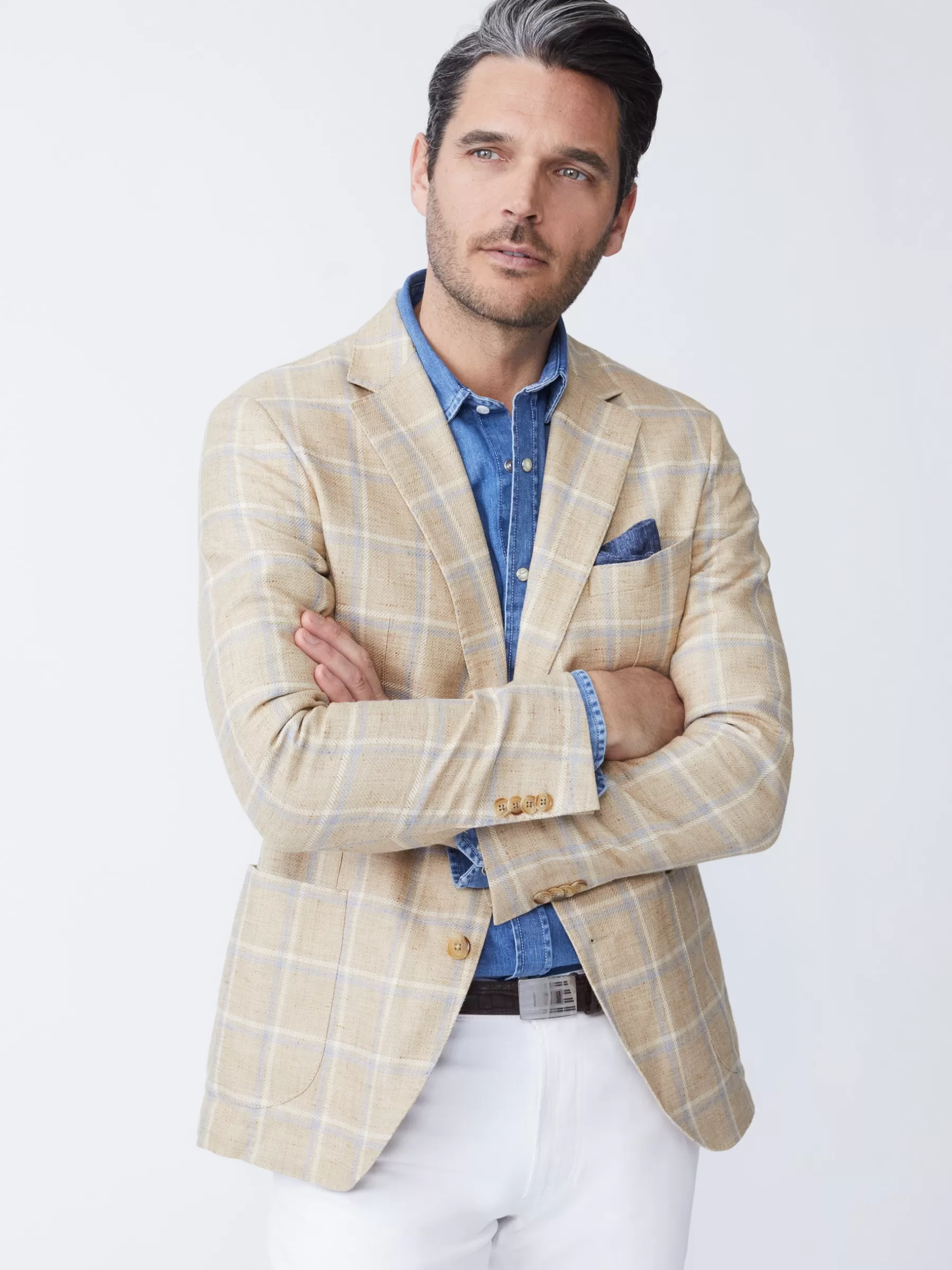 Best Lisbon Linen Blazer In Window Pane Jackets & Outerwear | Sport Coats