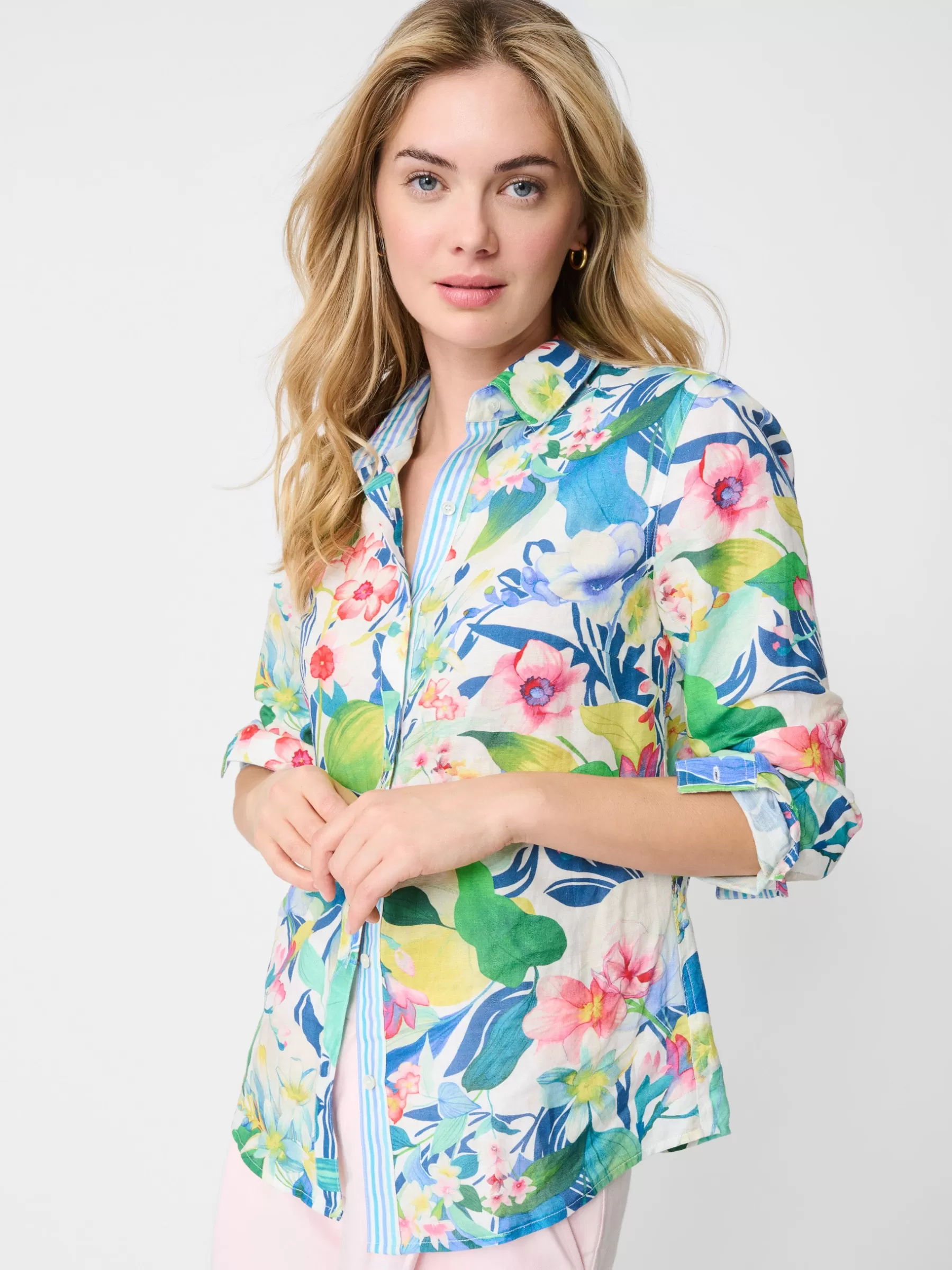 Outlet Lois Linen Shirt In Floral Reef Stripe Women Tops