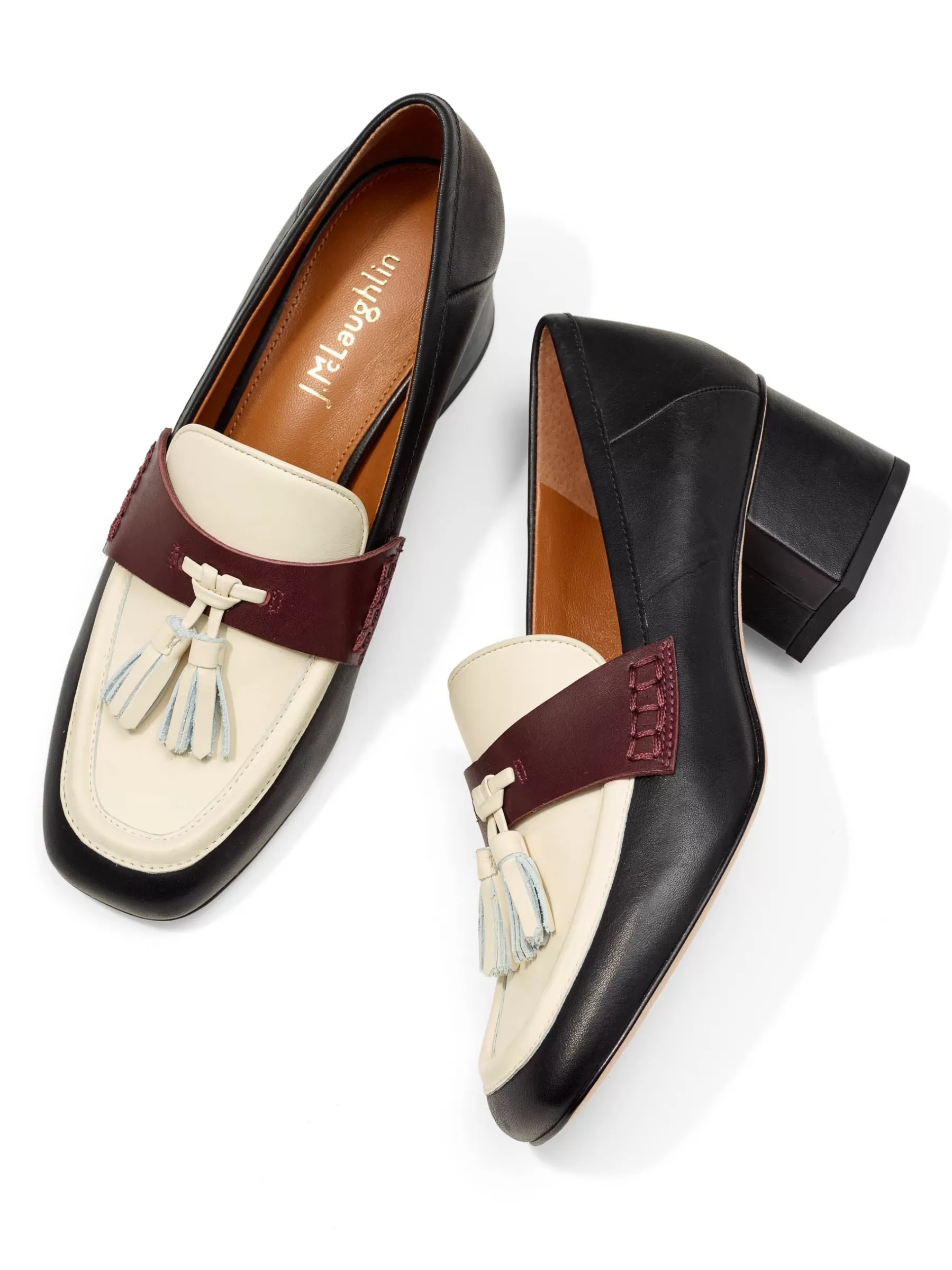 Clearance Wenona Leather Heeled Loafers In Color Block Women Loafers